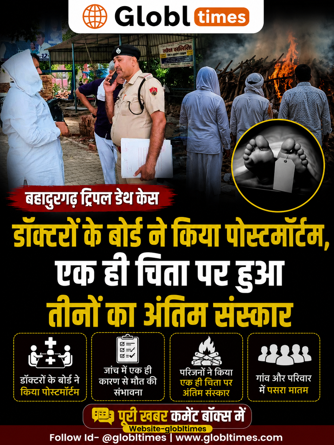 बहादुरगढ़ ट्रिपल डेथ केस: पिता और दो मासूम बेटों का एक ही चिता पर अंतिम संस्कार