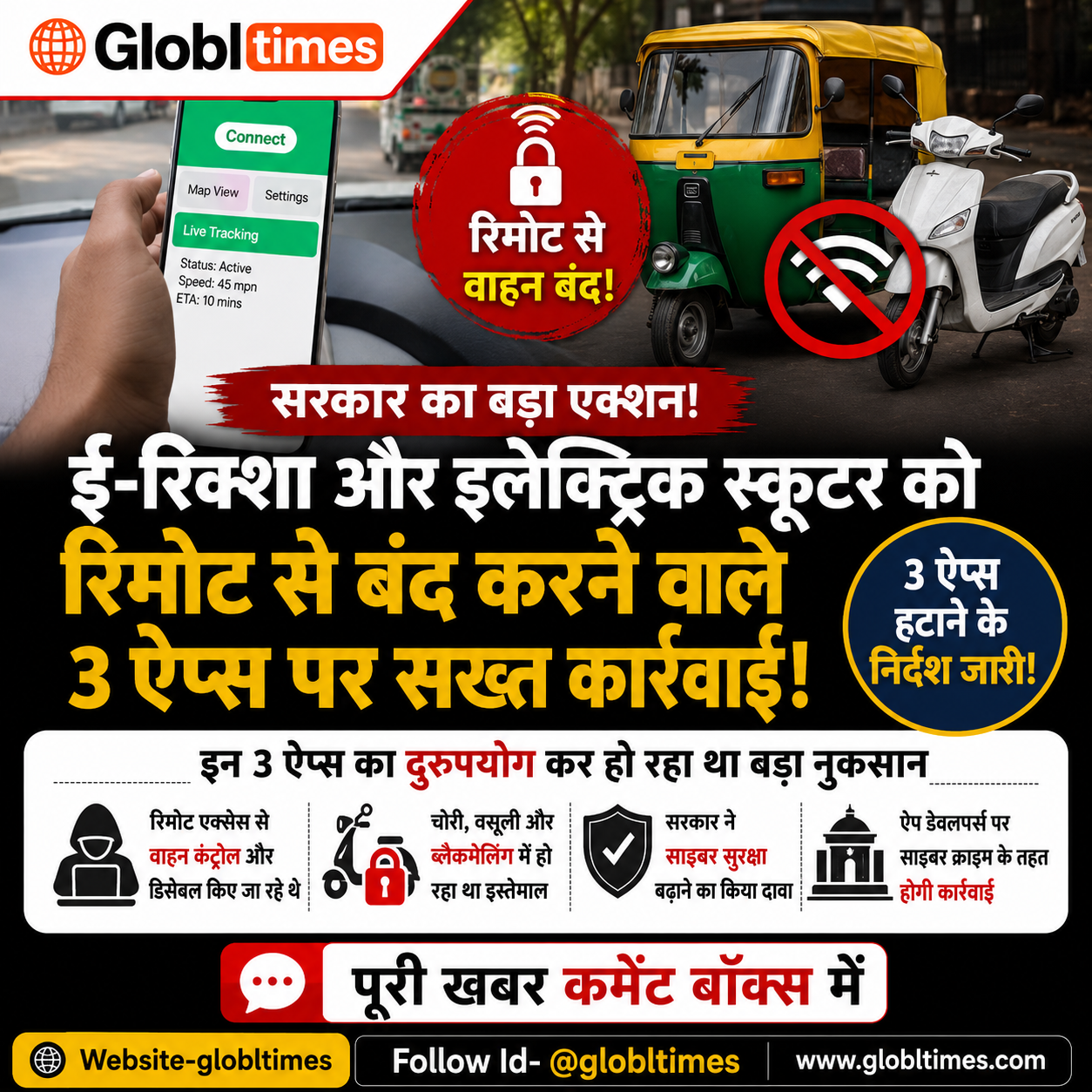 ई-रिक्शा और इलेक्ट्रिक स्कूटर को रिमोट से बंद करने वाले 3 ऐप्स पर सरकार का बड़ा एक्शन