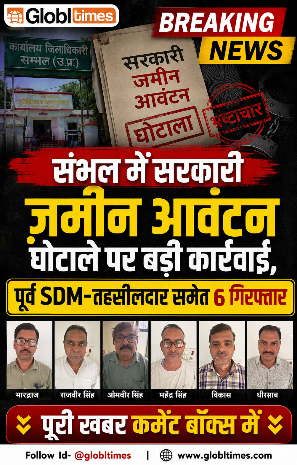 संभल में सरकारी जमीन के फर्जी पट्टा आवंटन मामले में बड़ा एक्शन, पूर्व SDM-तहसीलदार समेत 6 गिरफ्तार