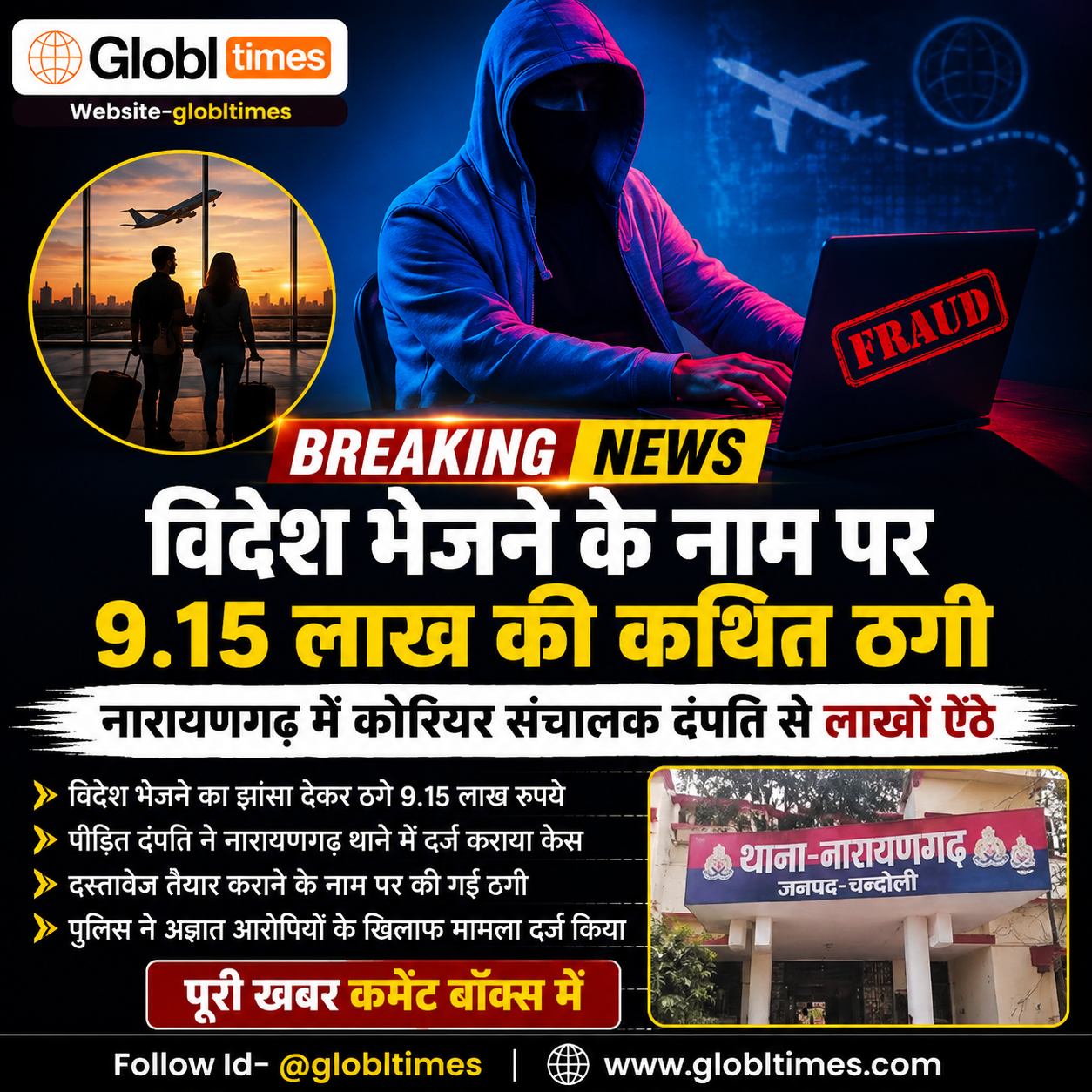 विदेश भेजने के नाम पर 9.15 लाख की कथित ठगी, नारायणगढ़ में कोरियर संचालक दंपति से लाखों ऐंठे; पुलिस ने दर्ज किया केस