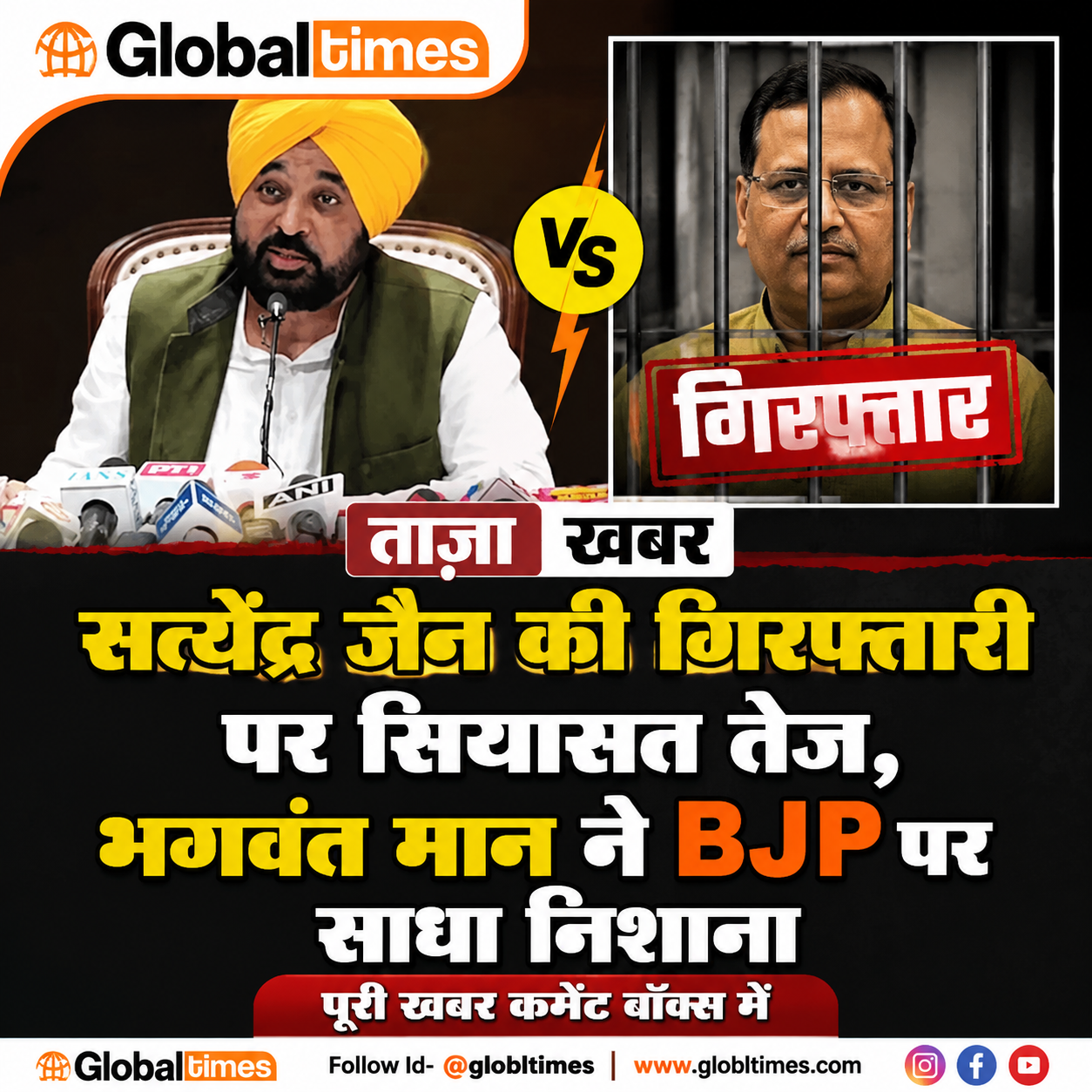 सत्येंद्र जैन की गिरफ्तारी पर सियासत तेज, भगवंत मान ने BJP पर साधा निशाना
