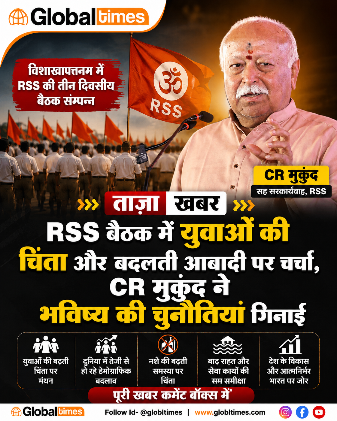 RSS बैठक में युवाओं की चिंता और बदलती आबादी पर चर्चा, CR मुकुंद ने भविष्य की चुनौतियां गिनाईं