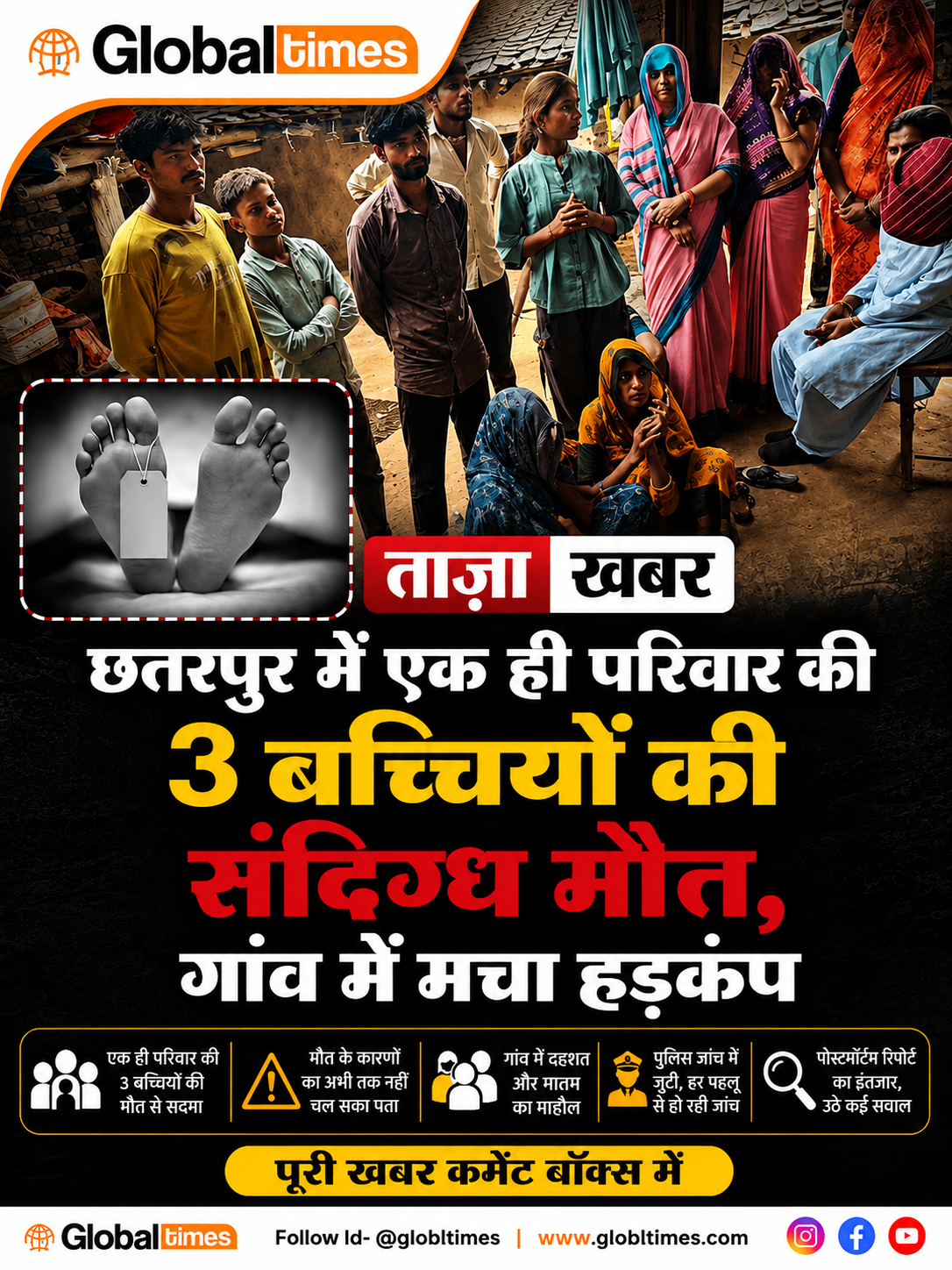 छतरपुर में एक ही परिवार की 3 बच्चियों की संदिग्ध मौत, गांव में मचा हड़कंप