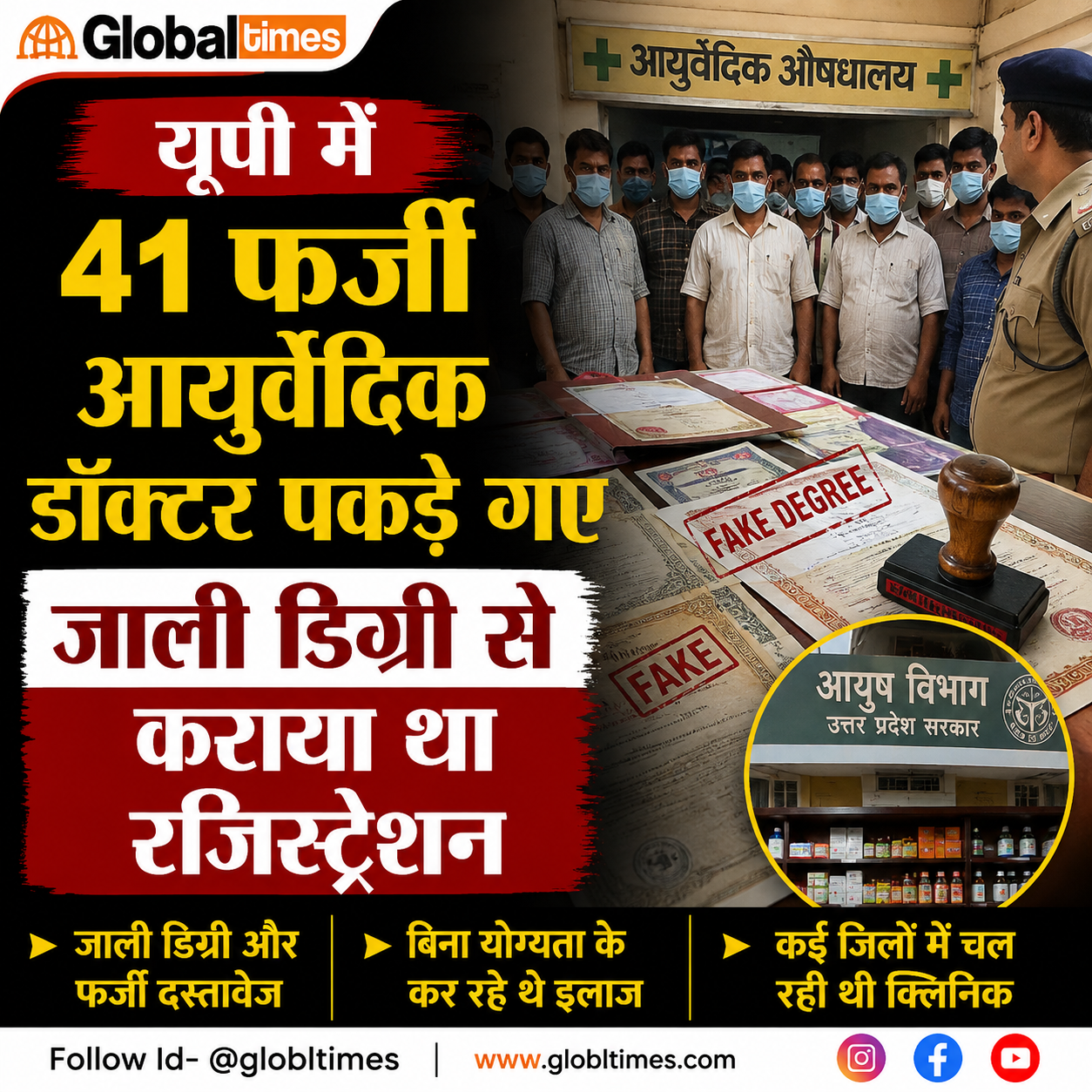 यूपी में 41 फर्जी आयुर्वेदिक डॉक्टर पकड़े गए, जाली डिग्री से कराया था रजिस्ट्रेशन