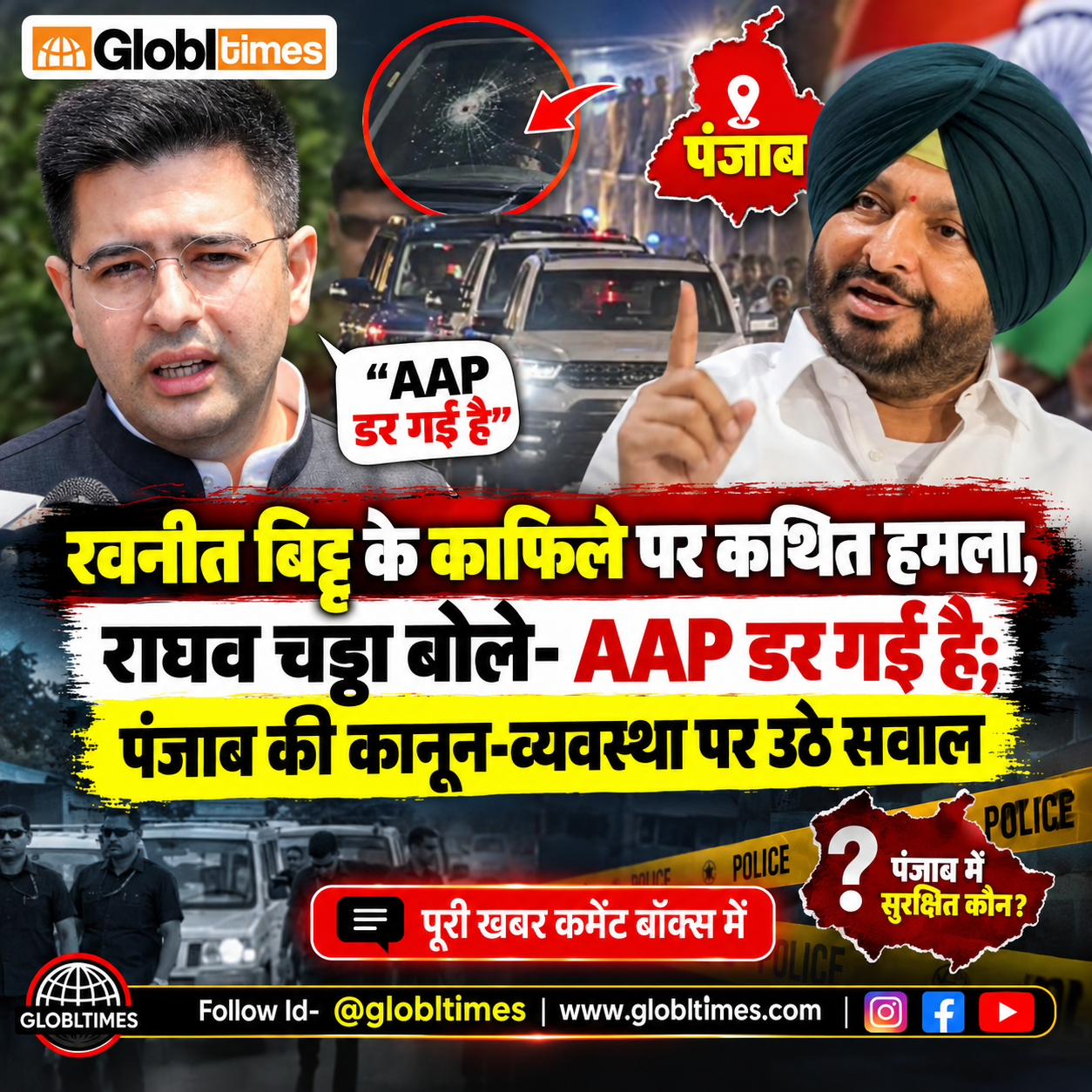 रवनीत बिट्टू के काफिले पर कथित हमला, राघव चड्ढा बोले- AAP डर गई है; पंजाब की कानून-व्यवस्था पर उठे सवाल