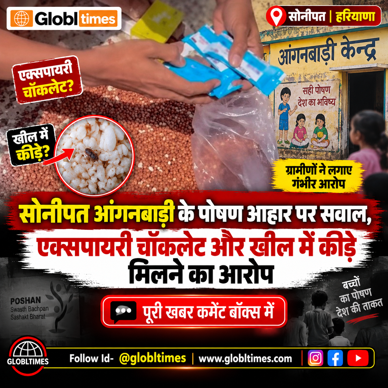 सोनीपत आंगनबाड़ी के पोषण आहार पर सवाल, एक्सपायरी चॉकलेट और खील में कीड़े मिलने का आरोप