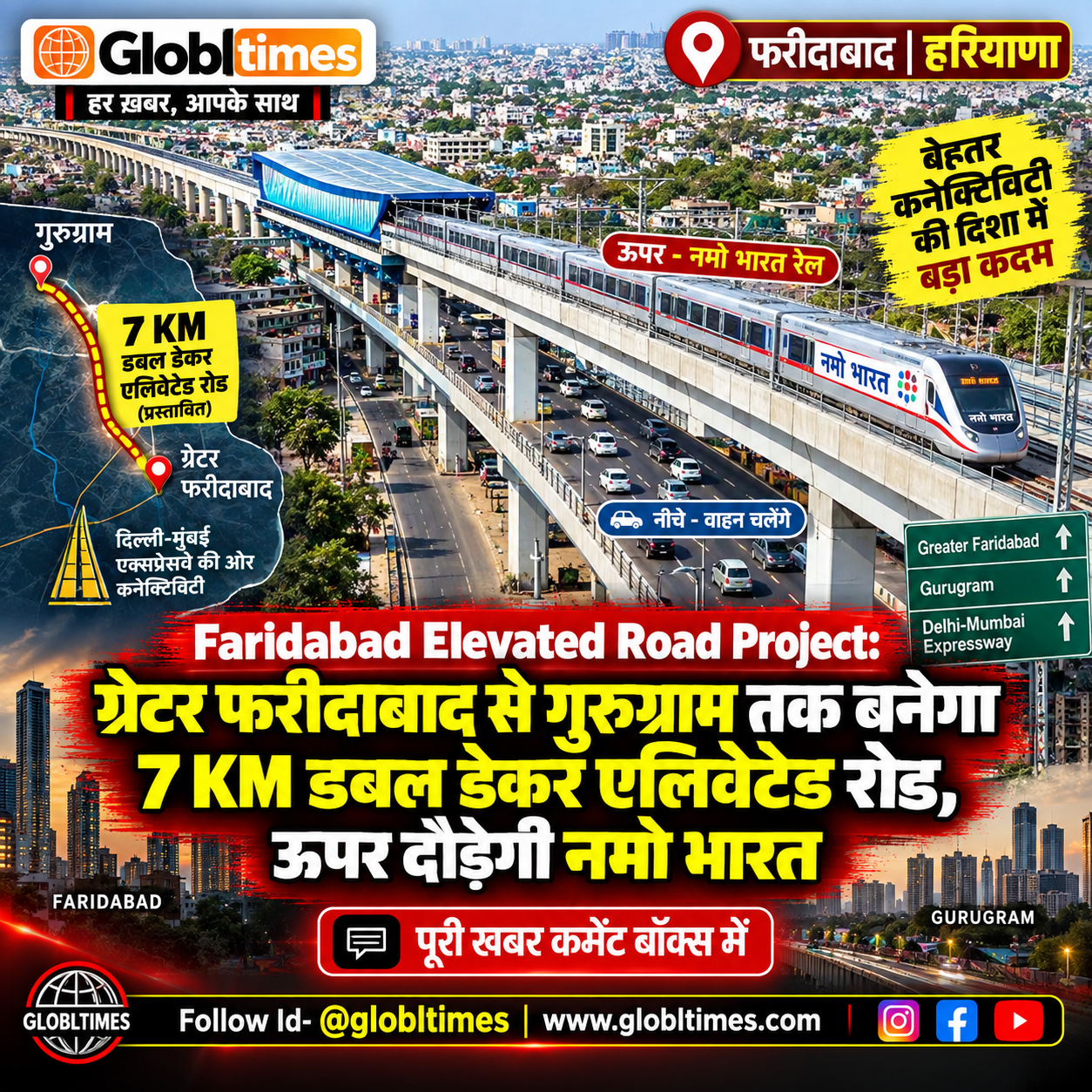Faridabad Elevated Road Project: ग्रेटर फरीदाबाद से गुरुग्राम तक बनेगा 7 KM डबल डेकर एलिवेटेड रोड, ऊपर दौड़ेगी नमो भारत