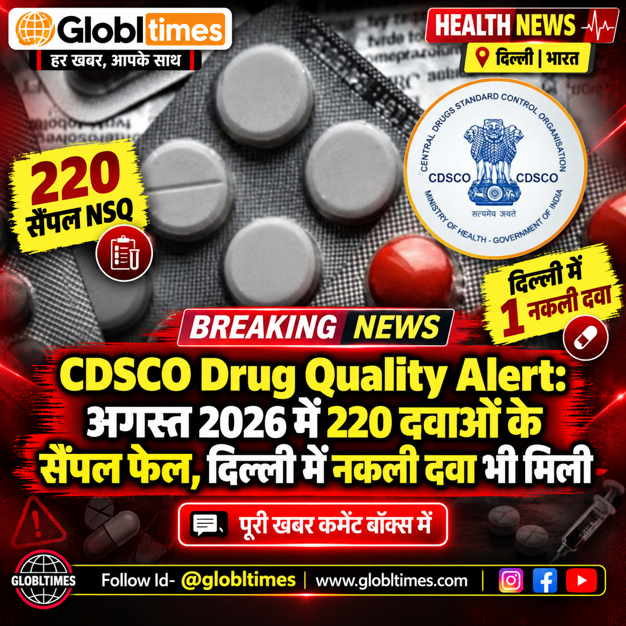 CDSCO Drug Quality Alert: अगस्त 2026 में 220 दवाओं के सैंपल फेल, दिल्ली में नकली दवा भी मिली