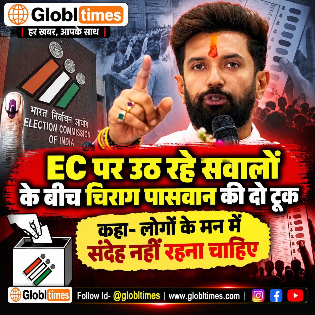 EC पर उठ रहे सवालों के बीच चिराग पासवान की दो टूक, कहा- लोगों के मन में संदेह नहीं रहना चाहिए