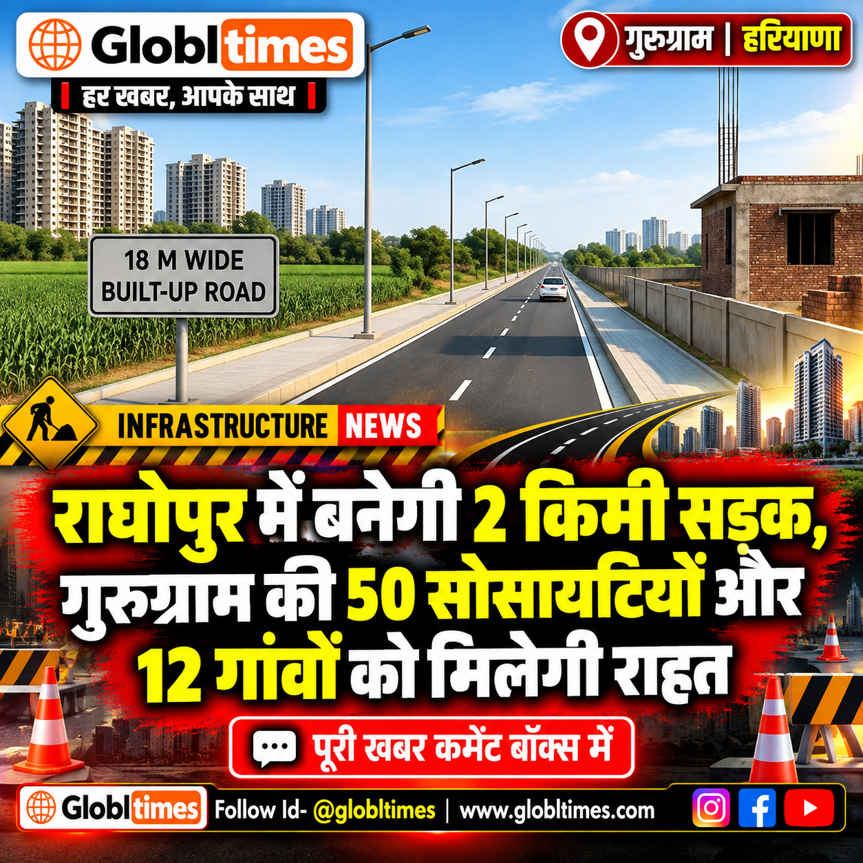 राघोपुर में बनेगी 2 किमी सड़क, गुरुग्राम की 50 सोसायटियों और 12 गांवों को मिलेगी राहत