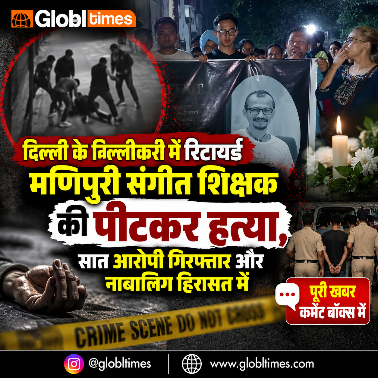 दिल्ली के किलोकरी में रिटायर्ड मणिपुरी संगीत शिक्षक की पीटकर हत्या, सात आरोपी गिरफ्तार और नाबालिग हिरासत में