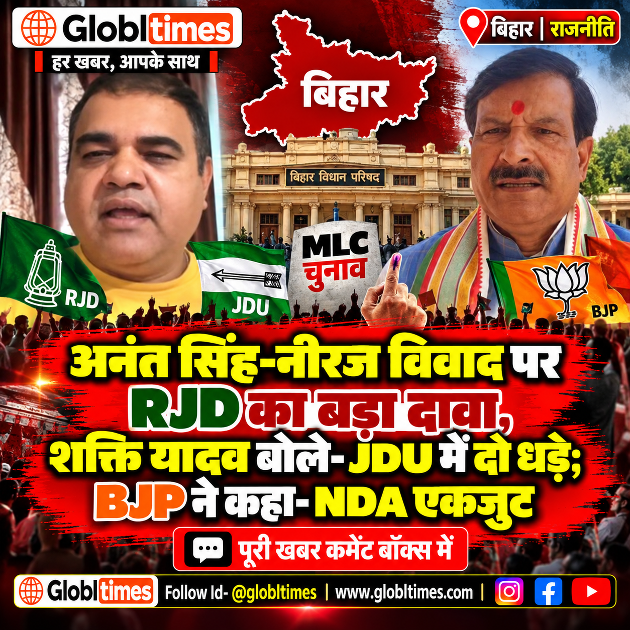 अनंत सिंह-नीरज विवाद पर RJD का बड़ा दावा, शक्ति यादव बोले- JDU में दो धड़े; BJP ने कहा- NDA एकजुट