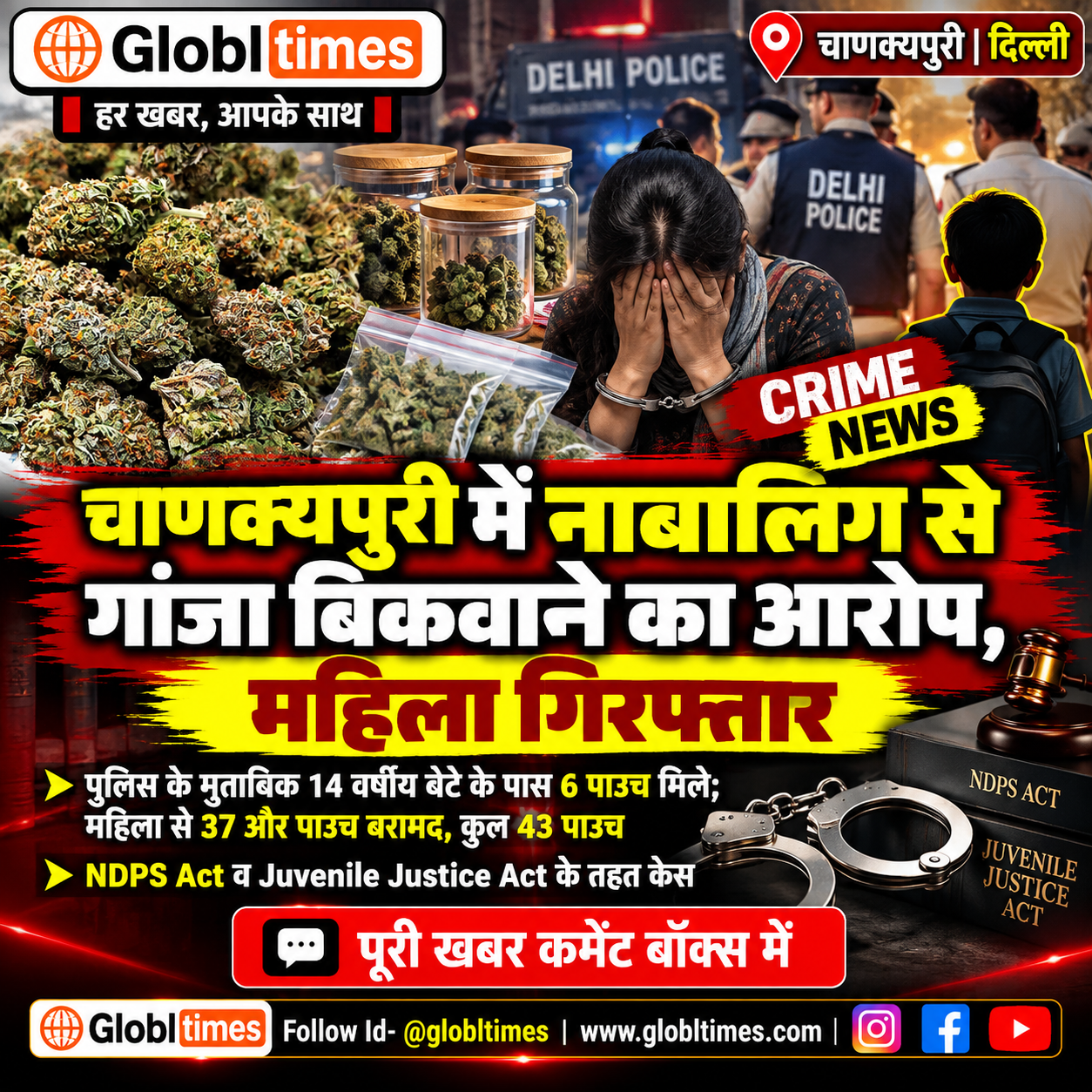 चाणक्यपुरी में नाबालिग से गांजा बिकवाने का आरोप, महिला गिरफ्तार