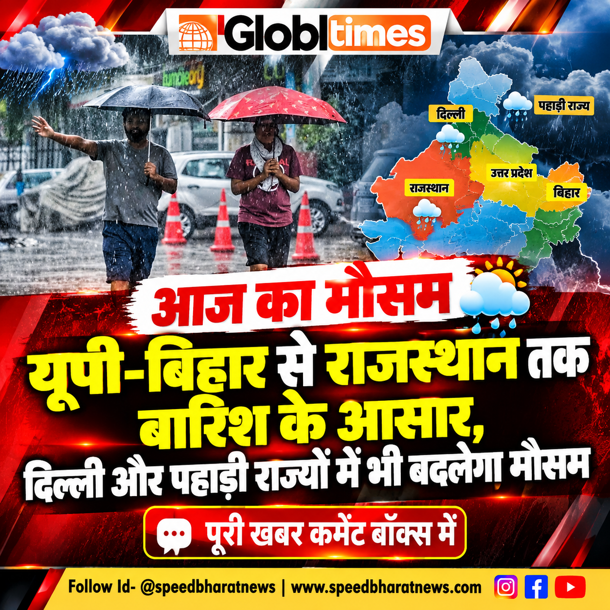 आज का मौसम: यूपी-बिहार से राजस्थान तक बारिश के आसार, दिल्ली और पहाड़ी राज्यों में भी बदलेगा मौसम