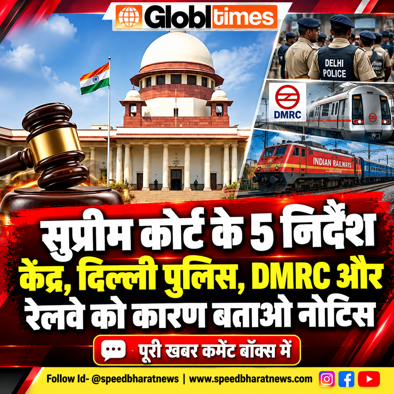 सुप्रीम कोर्ट के 5 निर्देश, केंद्र, दिल्ली पुलिस, DMRC और रेलवे को कारण बताओ नोटिस
